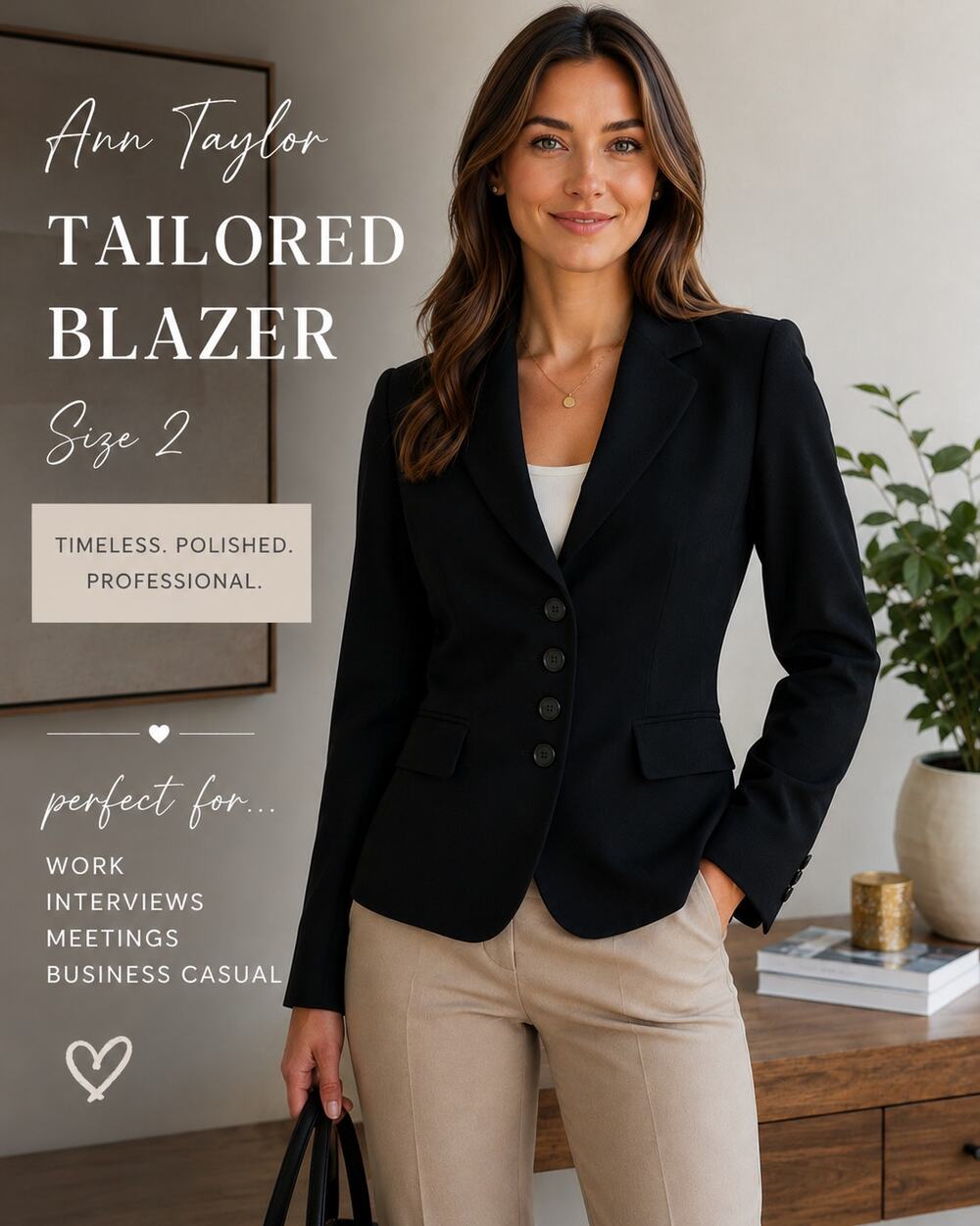 Ann Taylor Blazer Size 2 Black Tailored 4 Button Career Office Chic Minimal